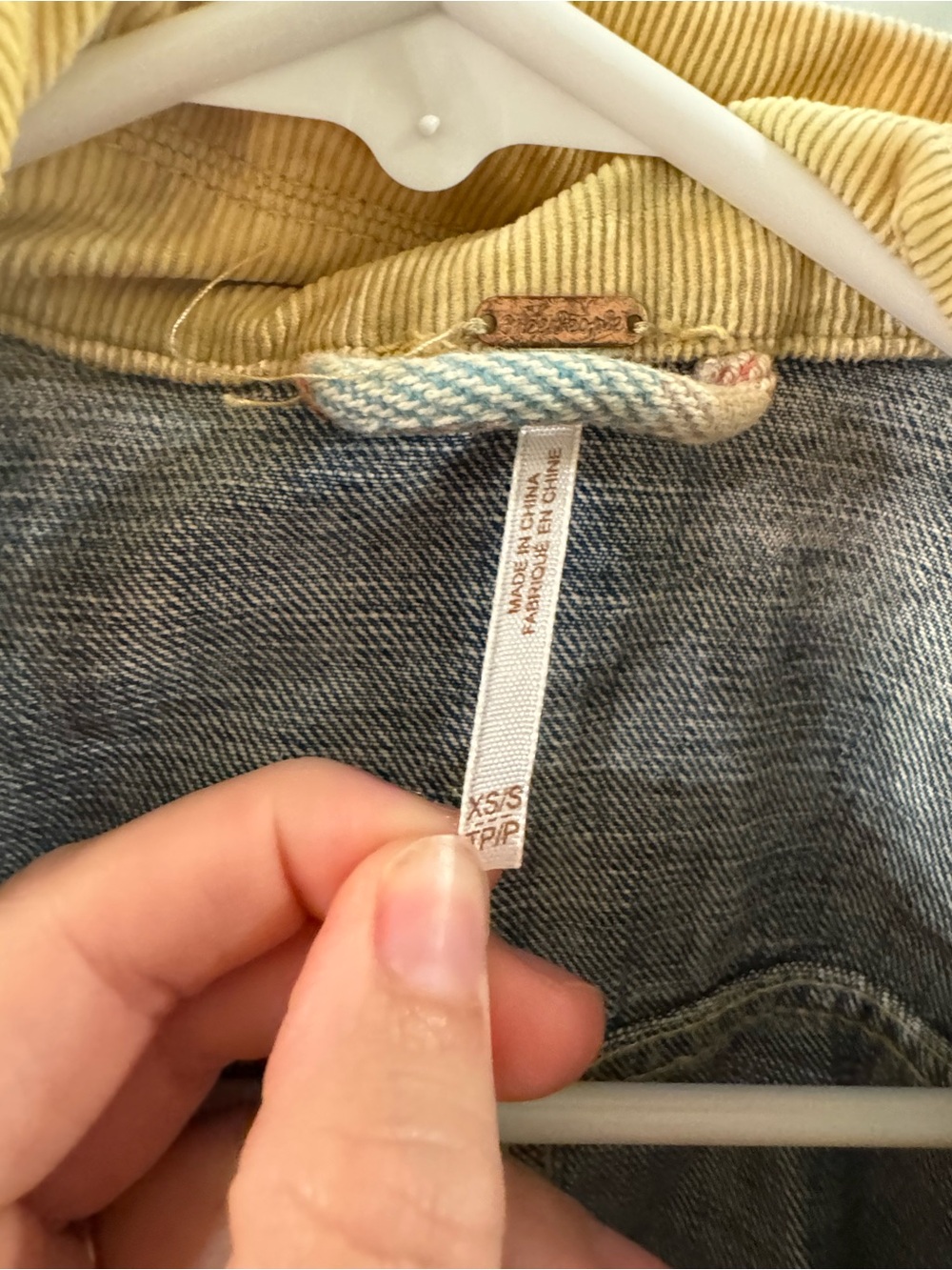 Free People Denim Patchwork Jacket with Yellow Corduroy Collar - Picture 2 of 2